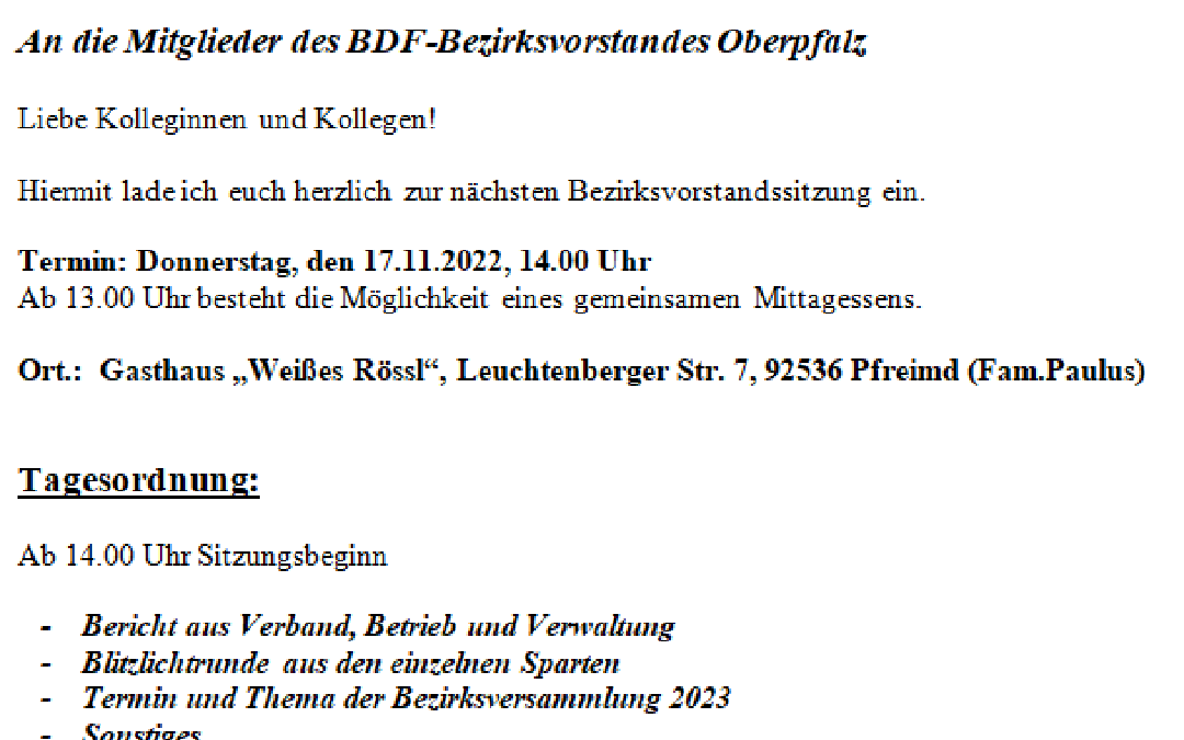 BDF-Bezirksversammlung Oberpfalz 2022 – opf